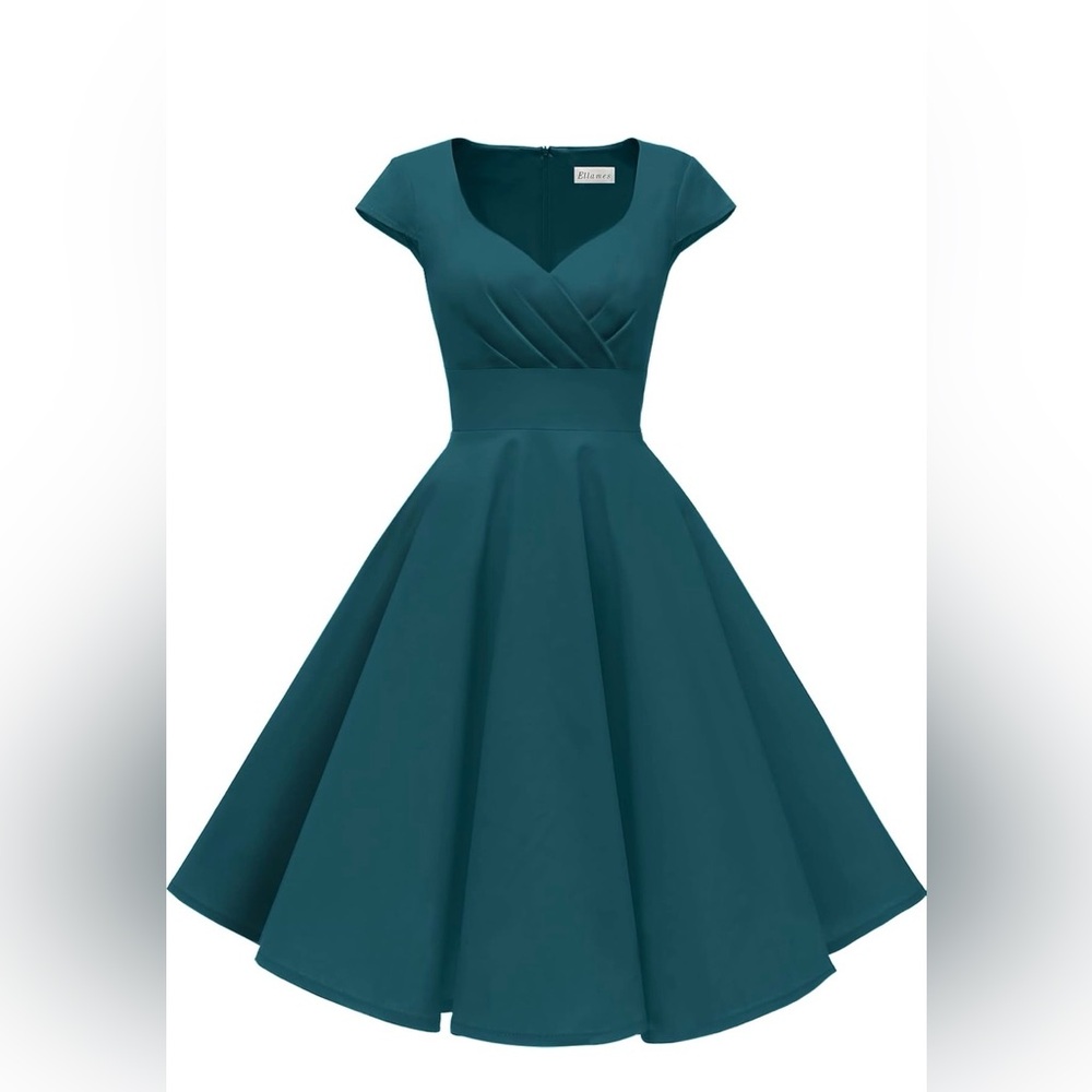 Chic Teal Fit and Flare 1950s Style Dress